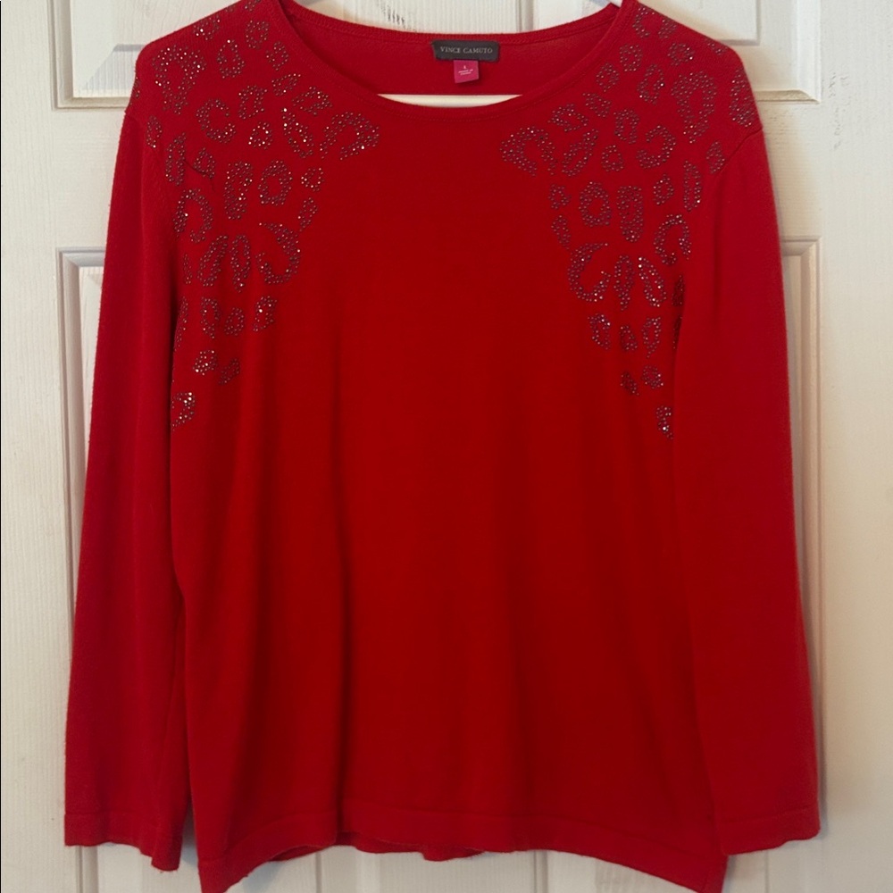 Vince Camuto Red Sweater with Silver Accents.